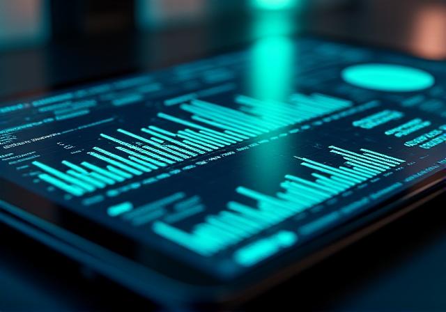 Futuristic business intelligence dashboard showing positive growth metrics