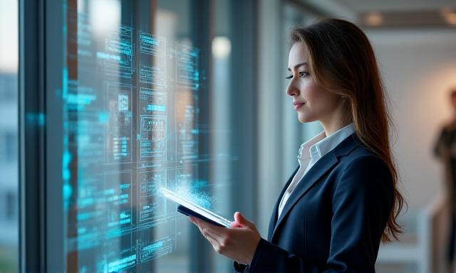 Executive reviewing a high-tech AI generated report